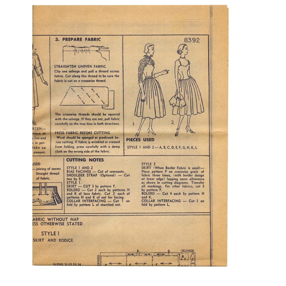 Simplicity 8392 Vintage Sewing Pattern Size 12 Bust 30 Skirt Bodice Lace Bolero - Picture 3 of 4